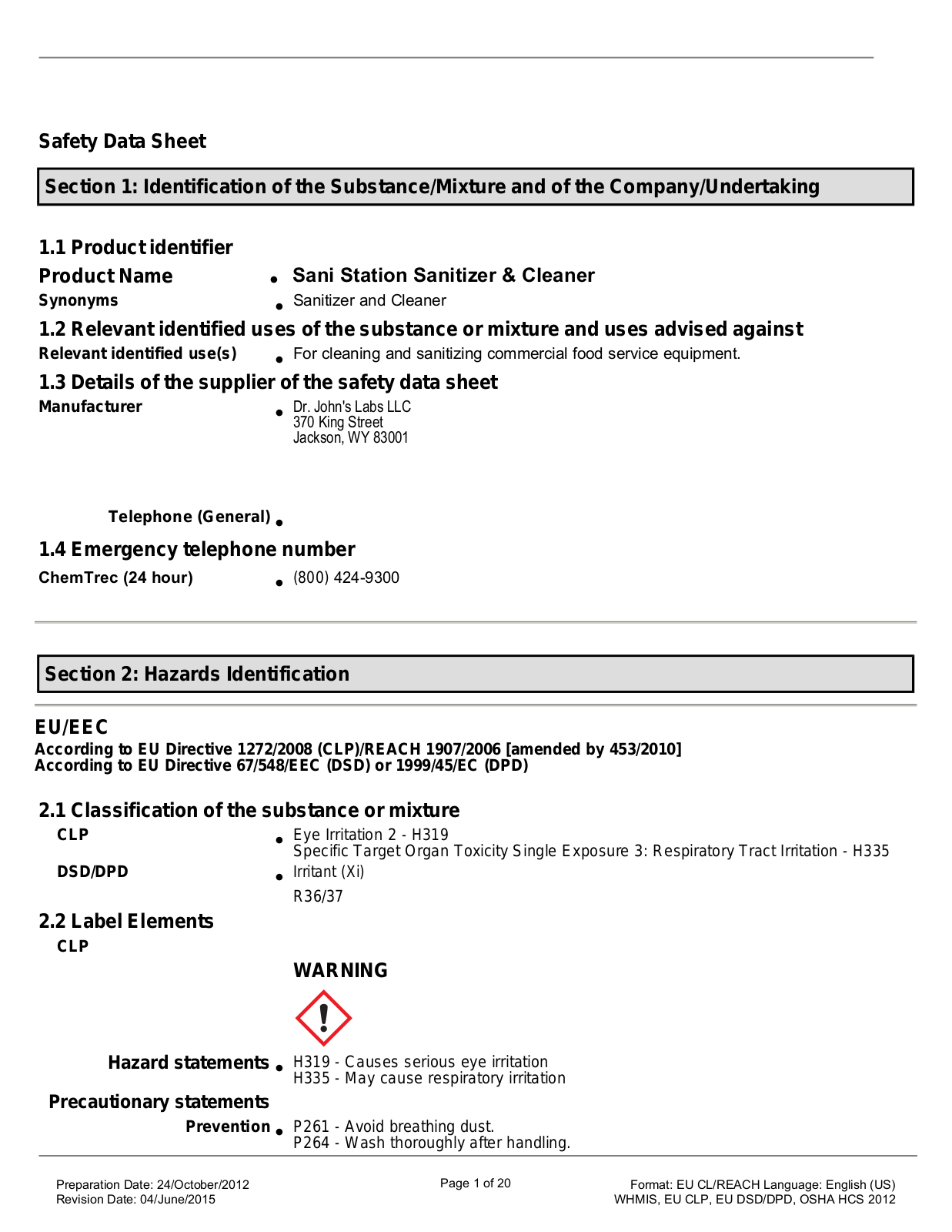 NPS Spill Control 641492, SANIS15-100 User Manual