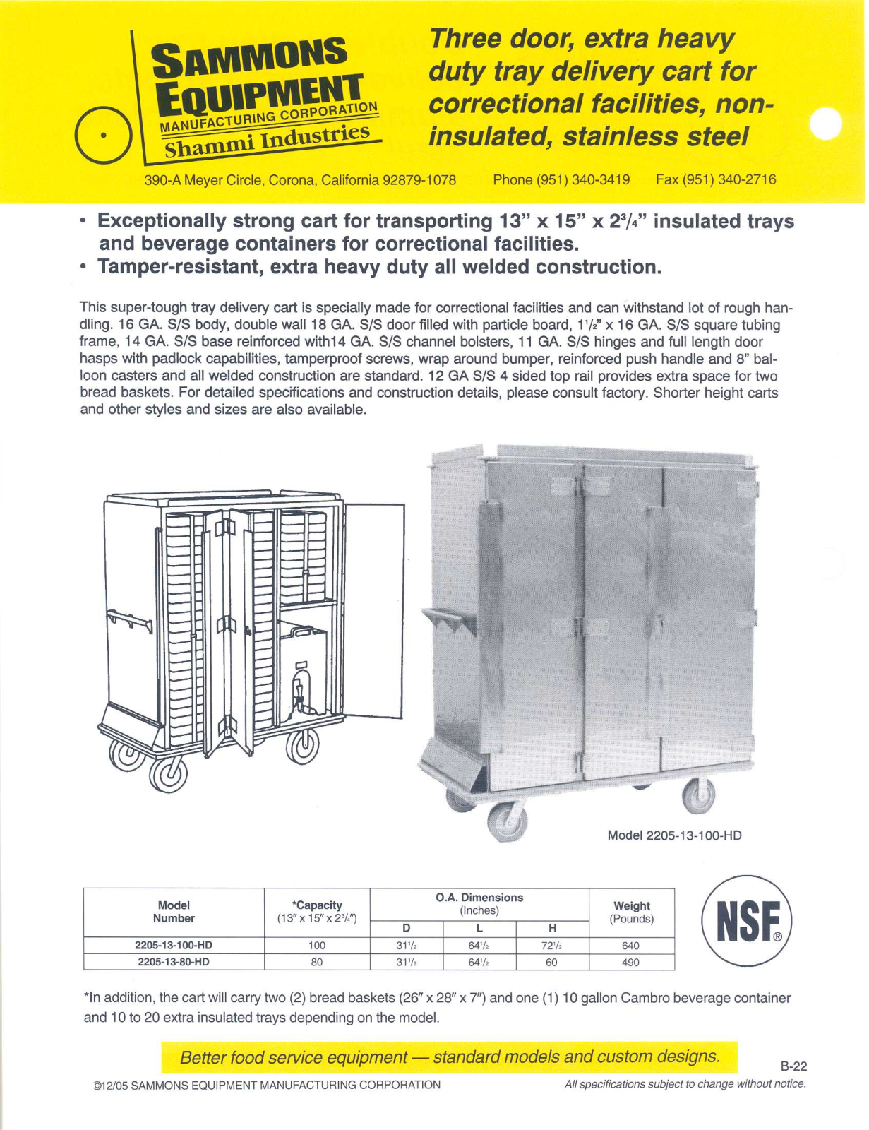 Sammons Equipment 2205-13-100-HD User Manual