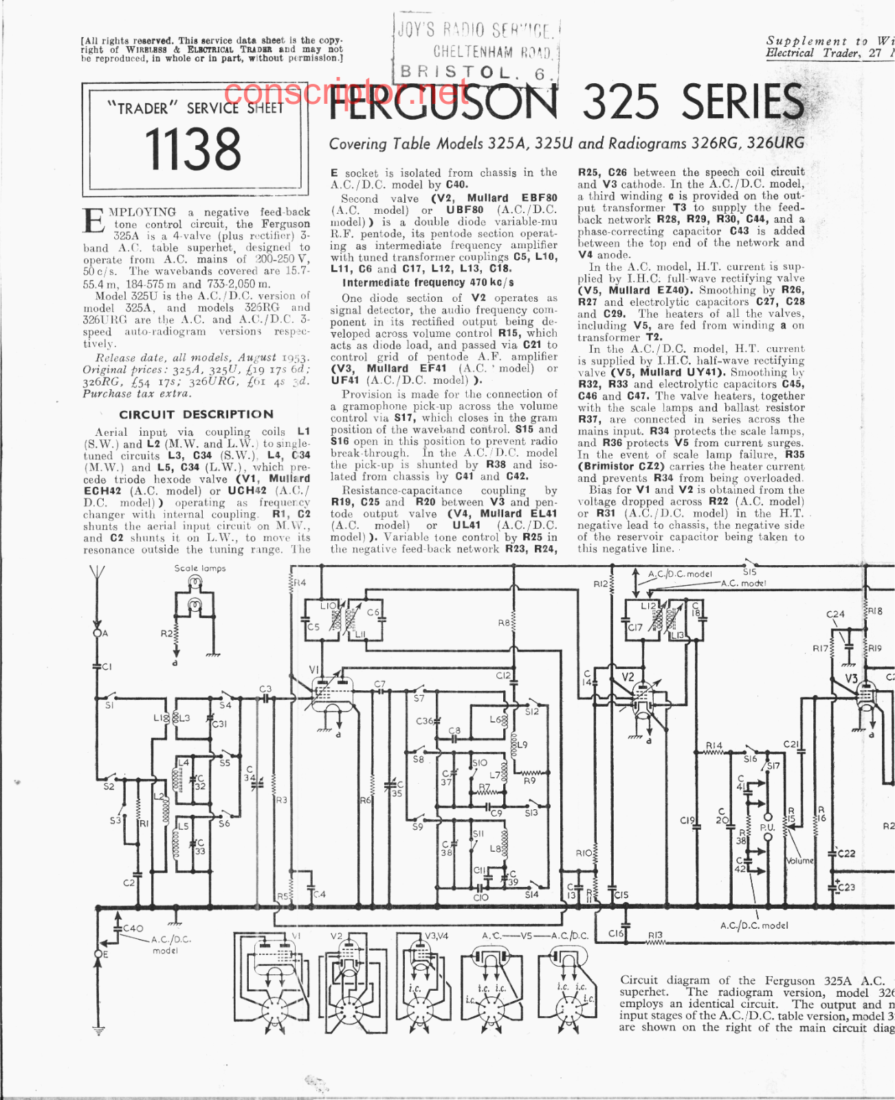 Ferguson 325A, 325U, 326RG, 326URG Service manual