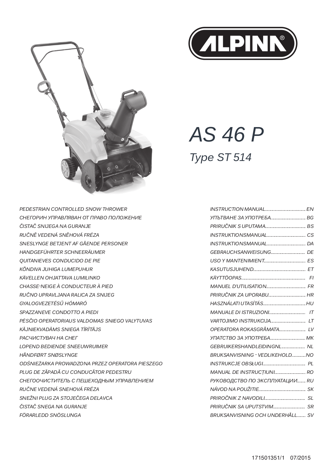 ALPINA AS 46 P INSTRUCTION MANUAL