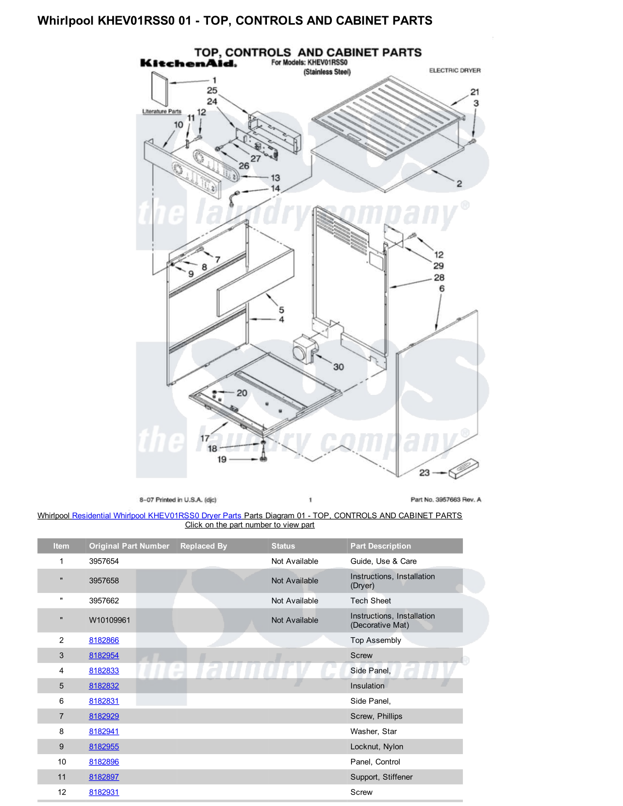 Whirlpool KHEV01RSS0 Parts Diagram