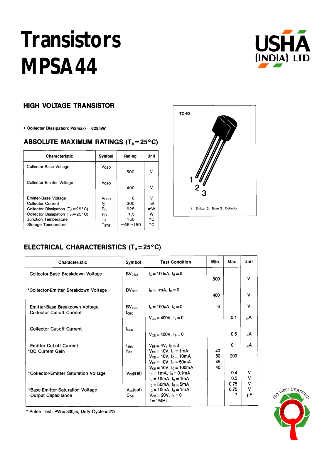 USHA MPSA44 Datasheet