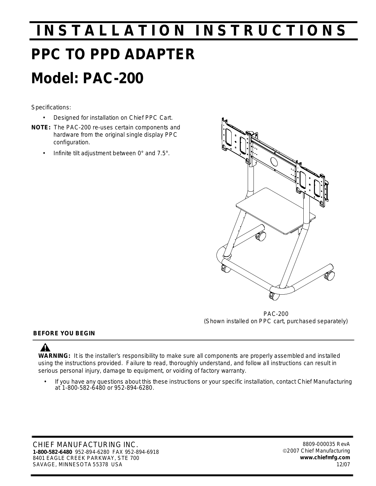 CHIEF PAC200 User Manual