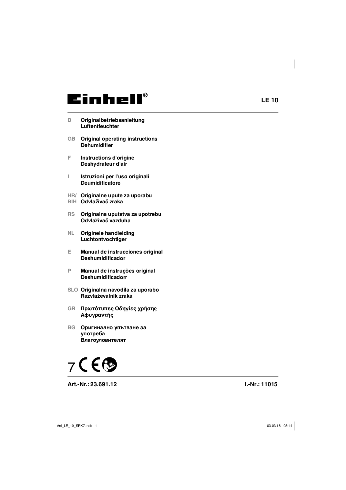 EINHELL LE 10 Original Operating Instructions