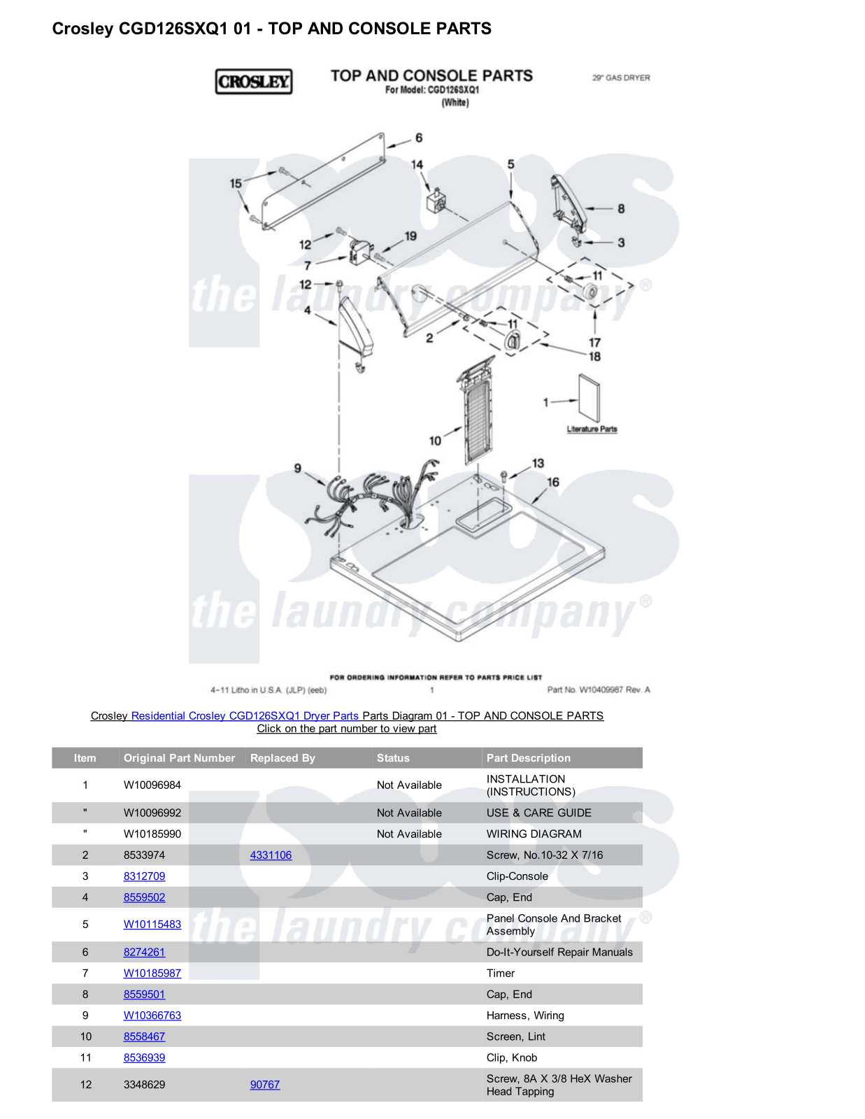 Crosley CGD126SXQ1 Parts Diagram