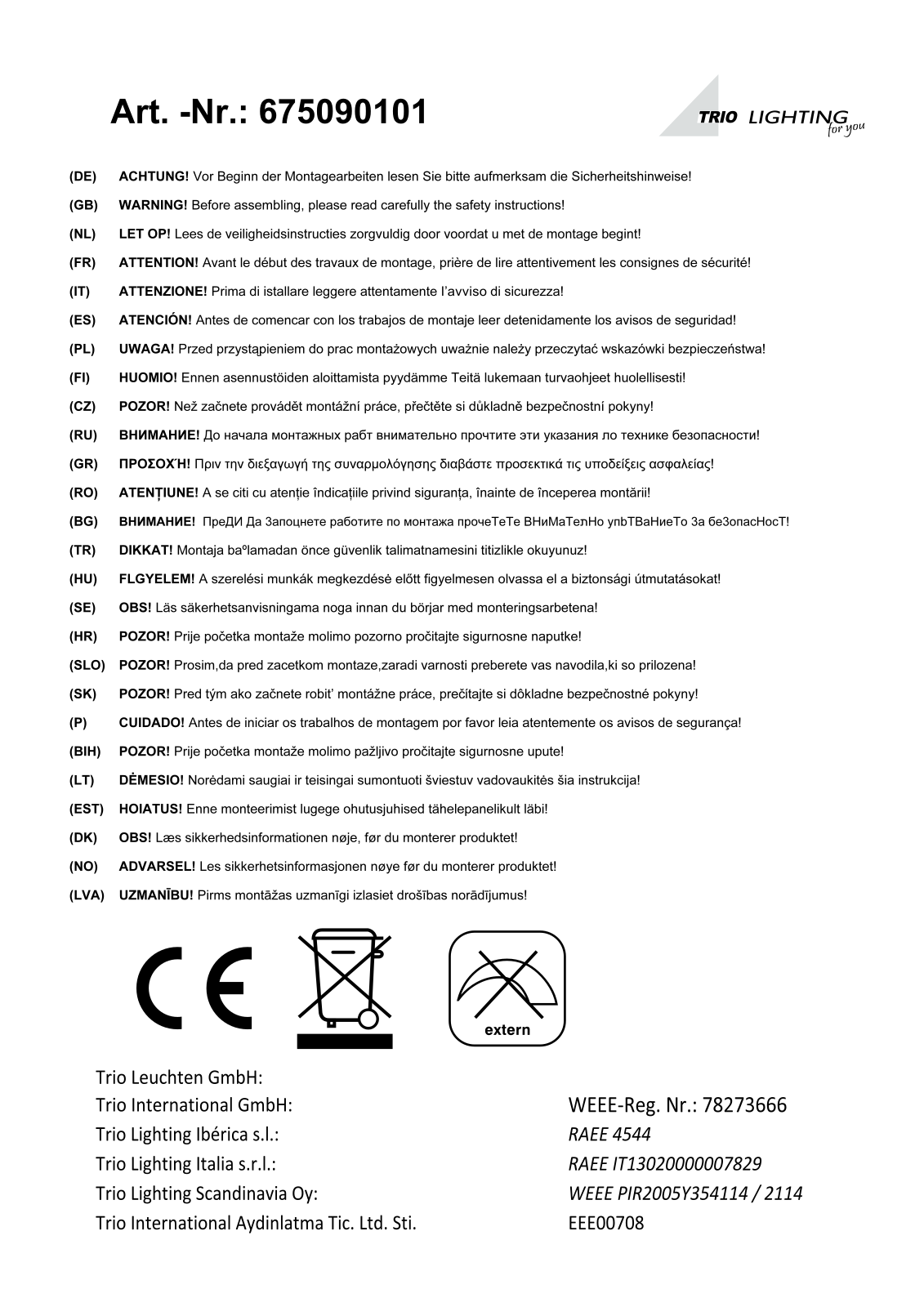 Trio 675090101 operation manual