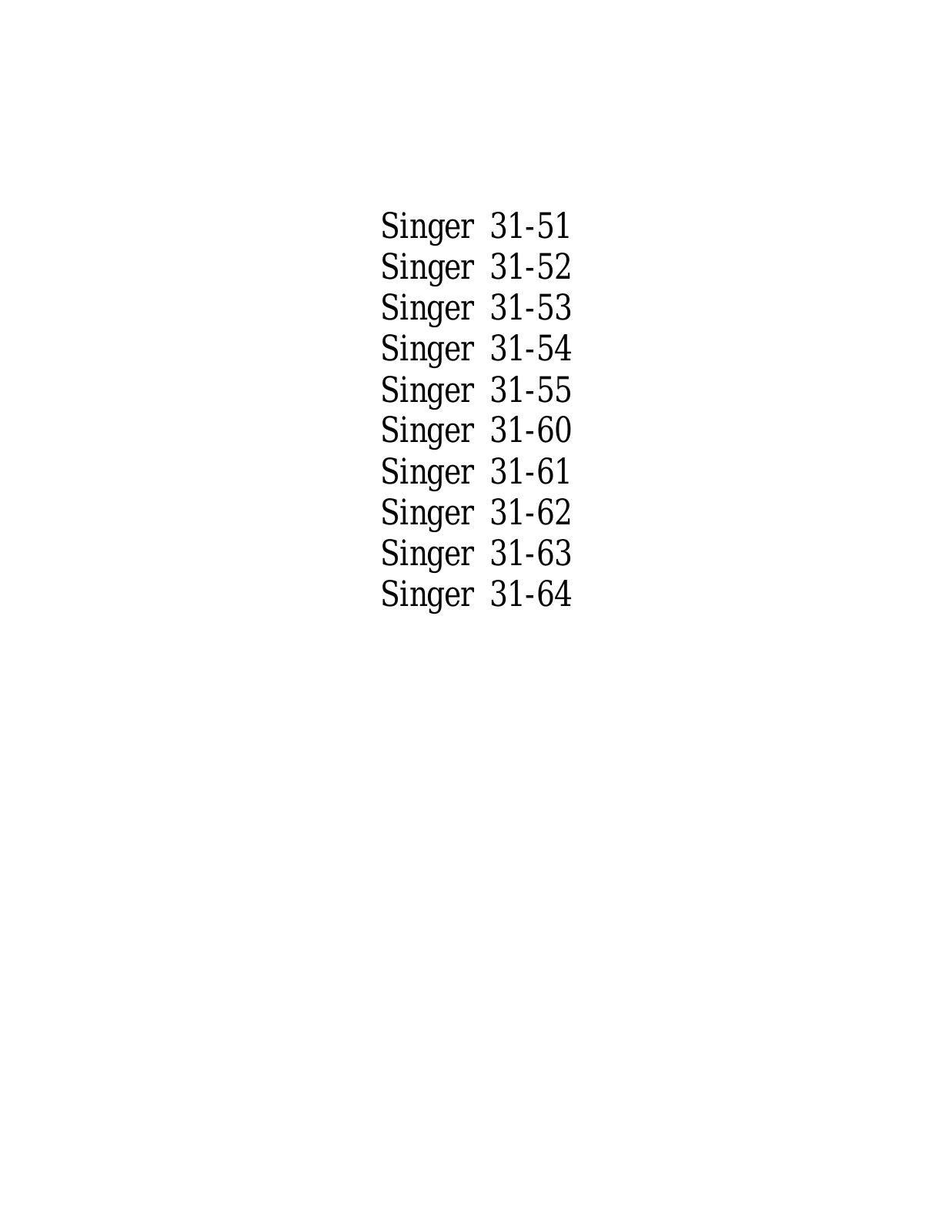 SINGER 31-51, 31-52, 31-53, 31-54, 31-55 Parts List