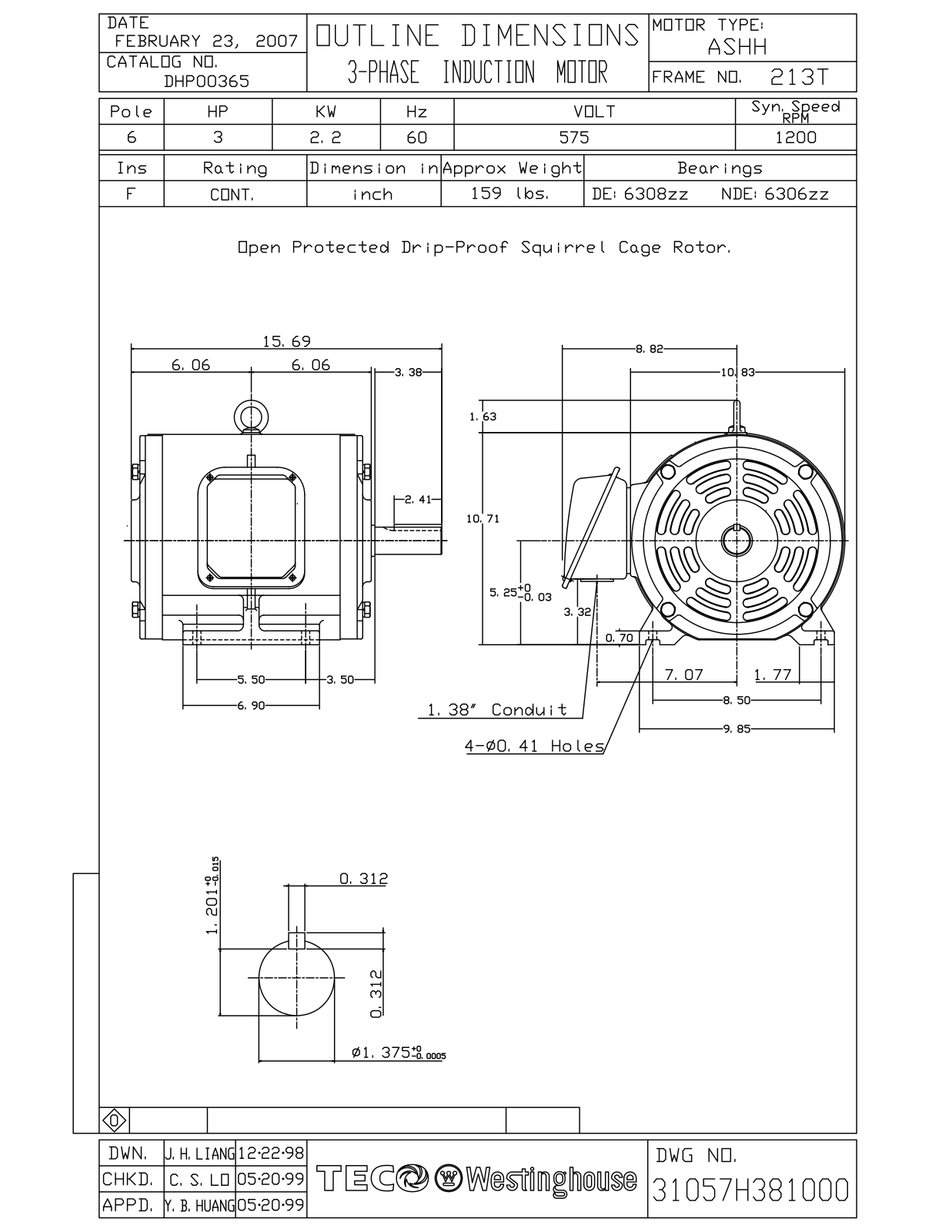 Datasheet DHP00365 Reference Drawing (Teco) - ManualMachine.com