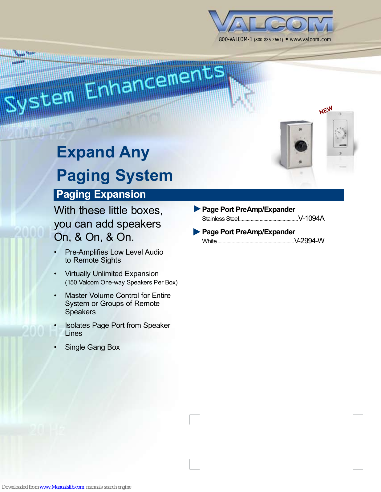 Valcom V-1094A, V2994, V-2994-W Brochure