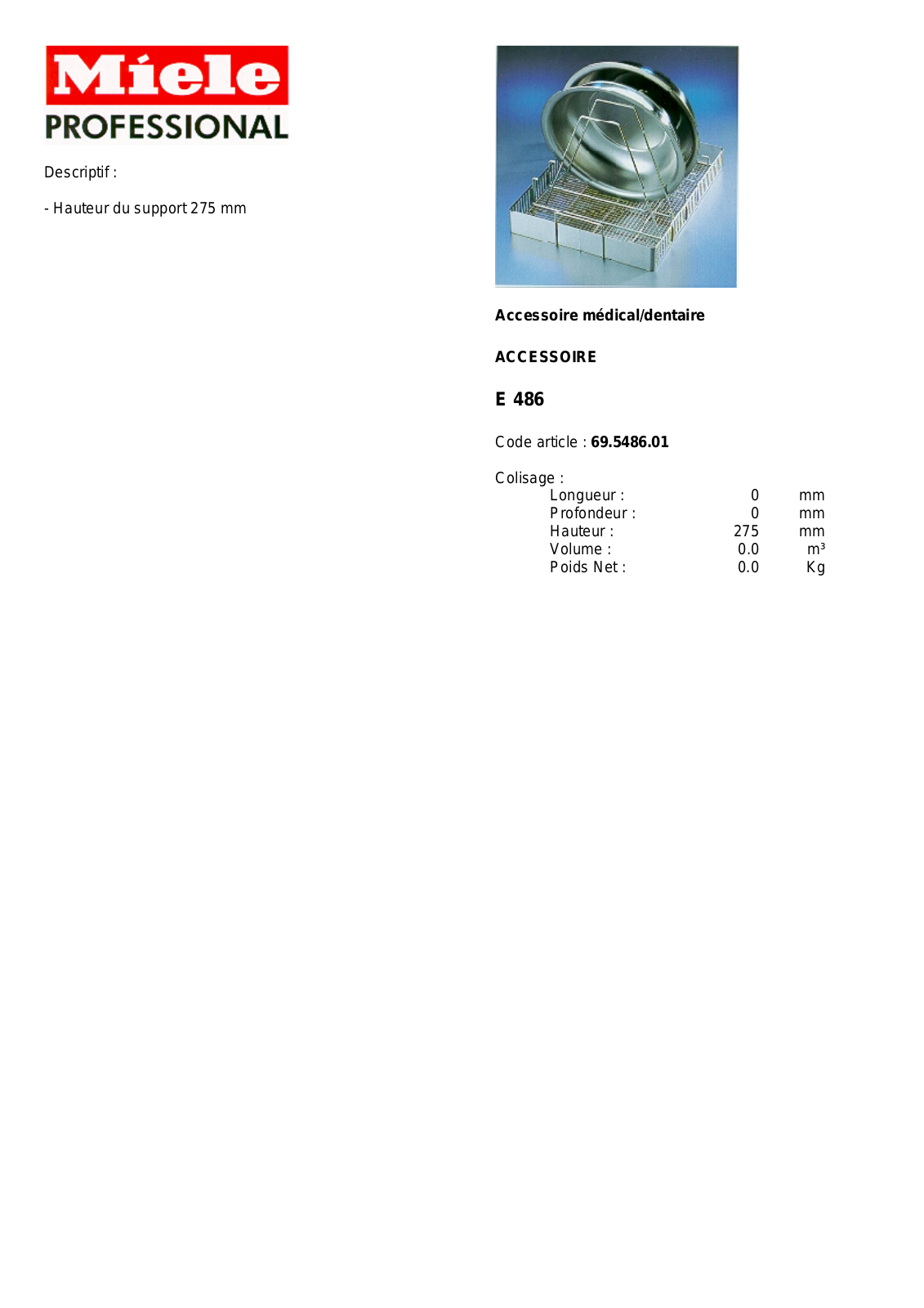 MIELE E 486 DESCRIPTIF User Manual