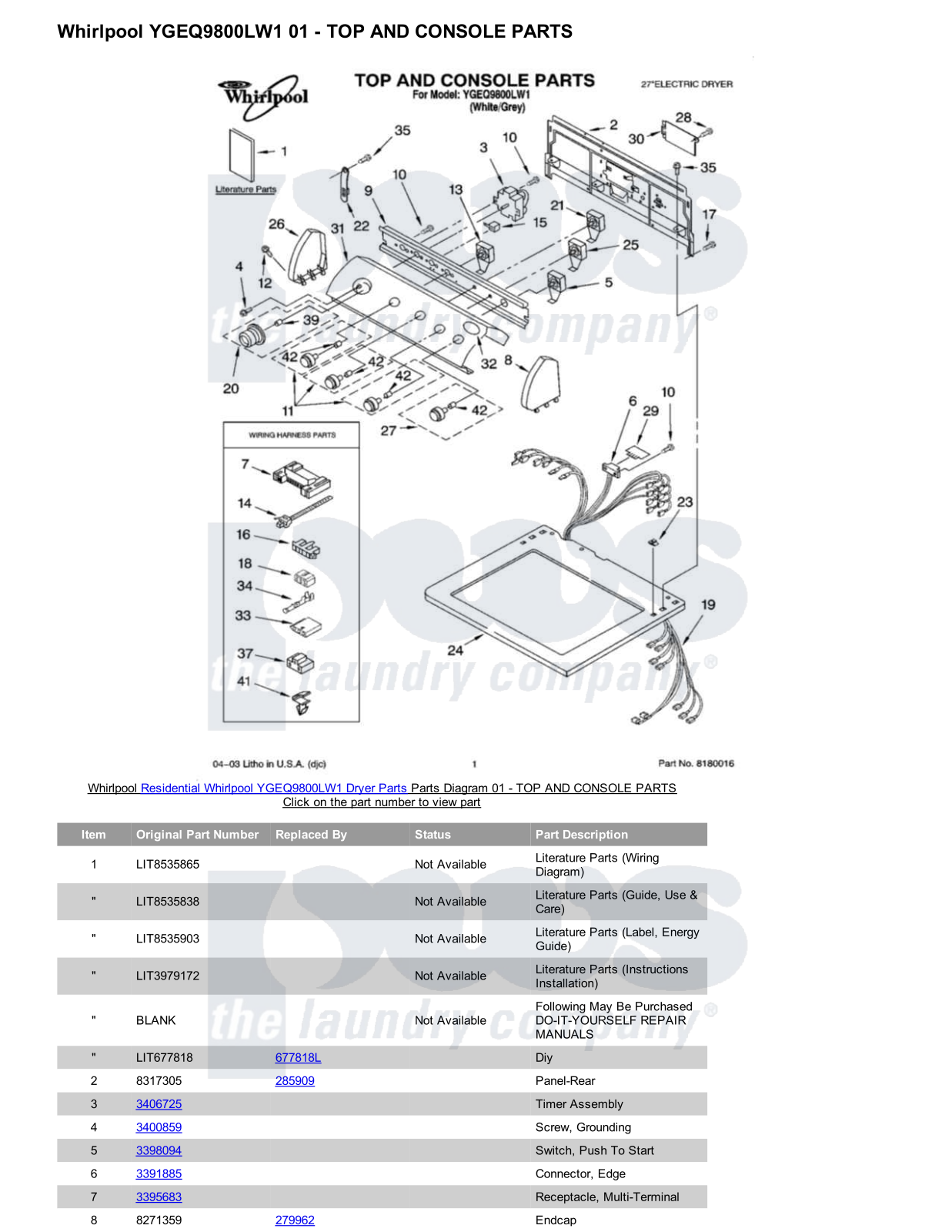 Whirlpool YGEQ9800LW1 Parts Diagram