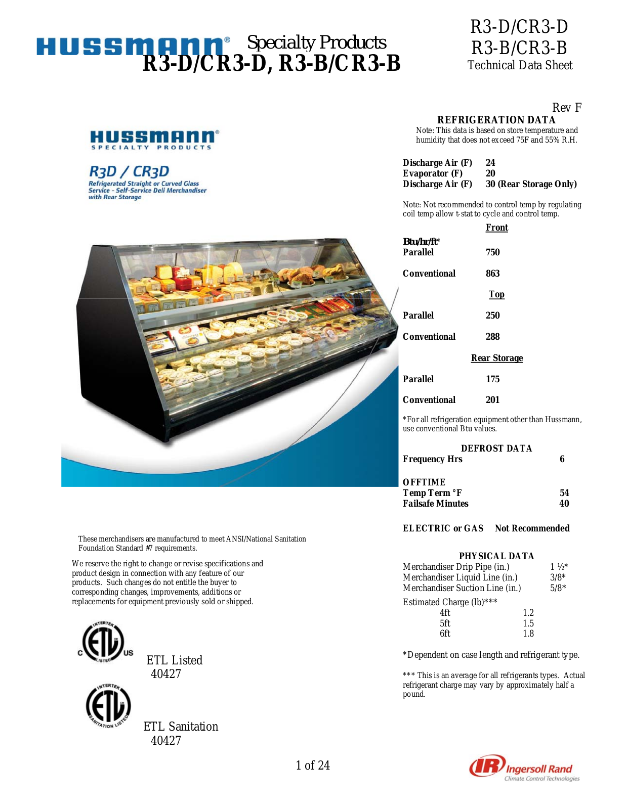 Hussmann R3D R3B Specifications