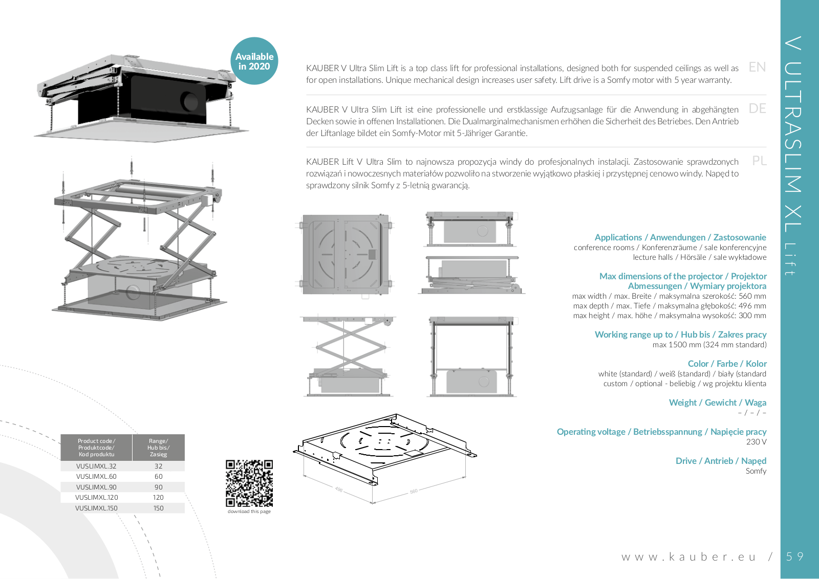 KAUBER V Ultra Slim XL 90, V Ultra Slim XL 32, V Ultra Slim XL 150, V Ultra Slim XL 60, V Ultra Slim XL 120 Spetsifikatsiya.pdf