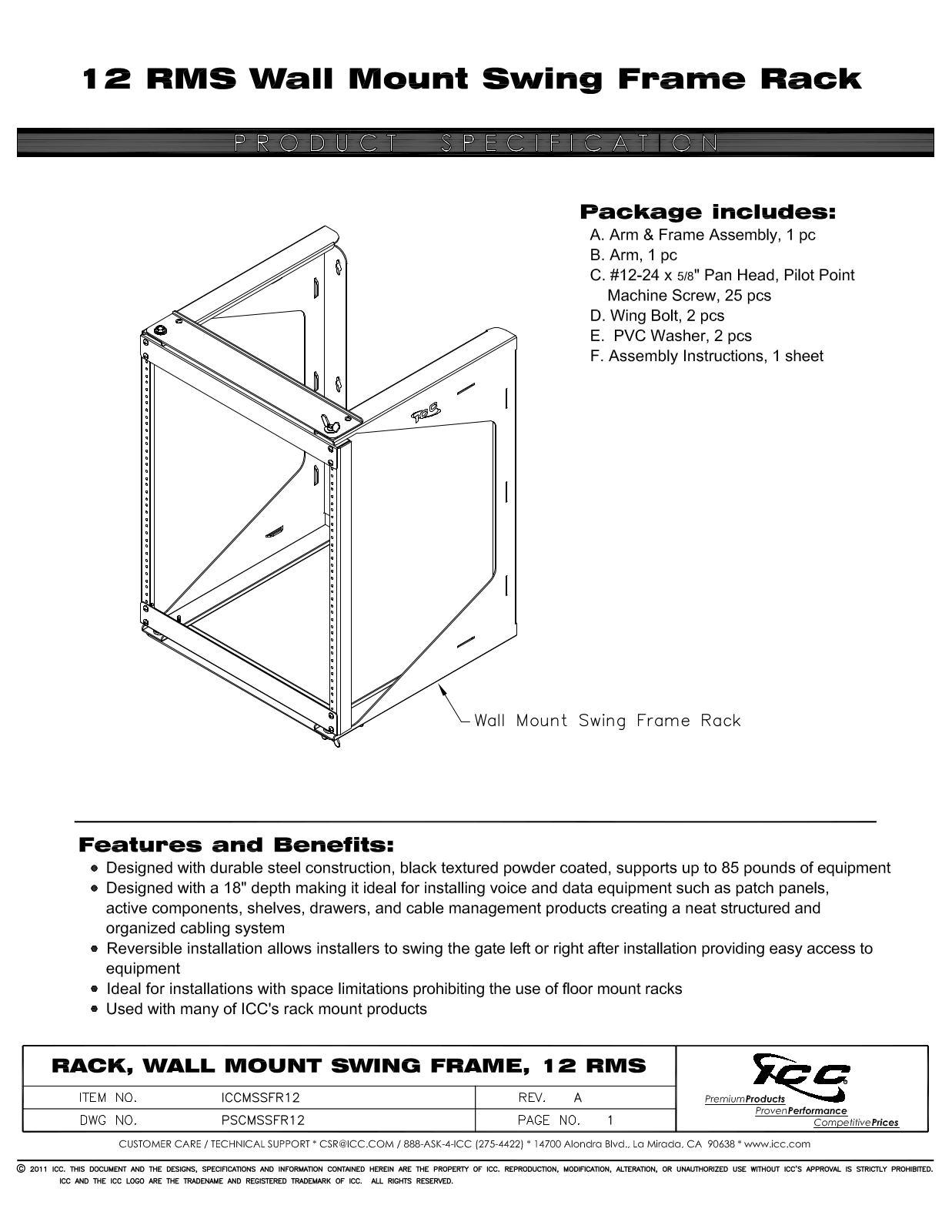 ICC ICCMSSFR12 Specsheet