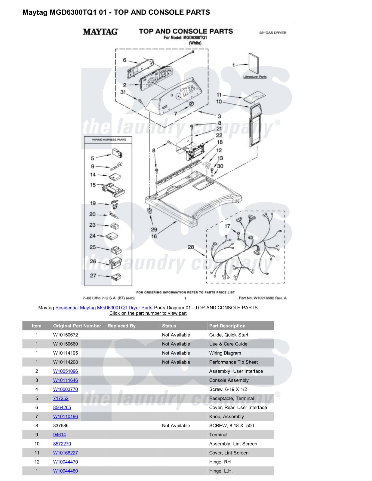 Maytag MGD6300TQ1 Parts Diagram