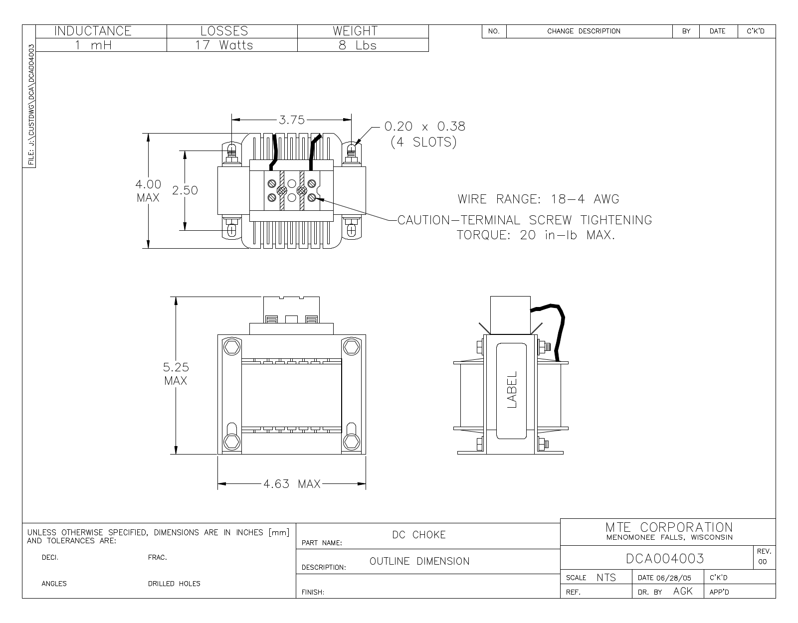 MTE DCA004003 CAD Drawings