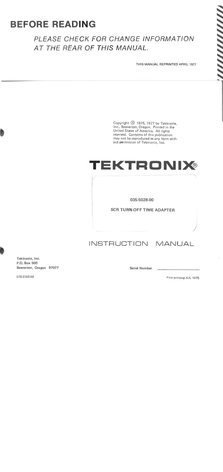 Tektronix scr turn off time adapter schematic