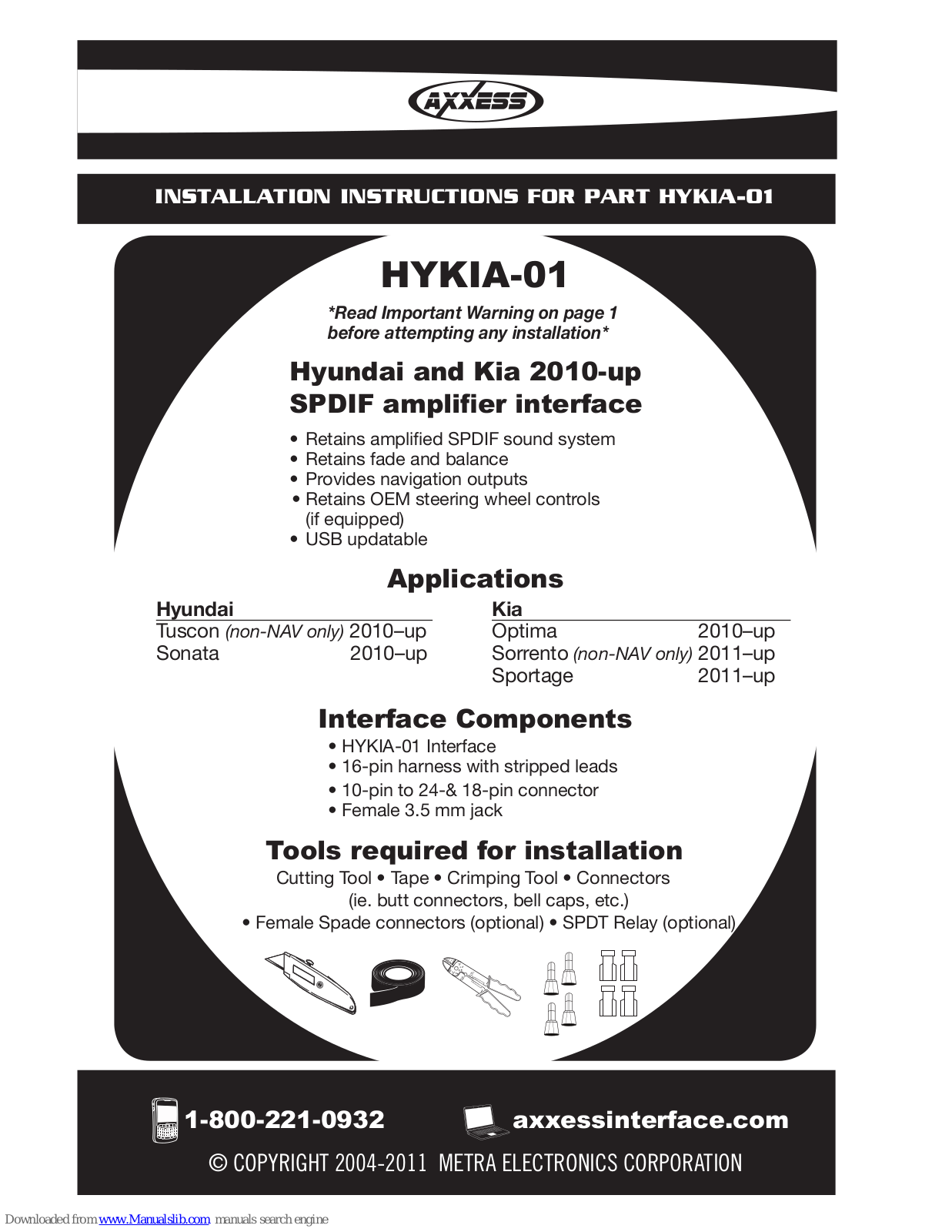 Axxess HYKIA-01 Installation Instructions Manual