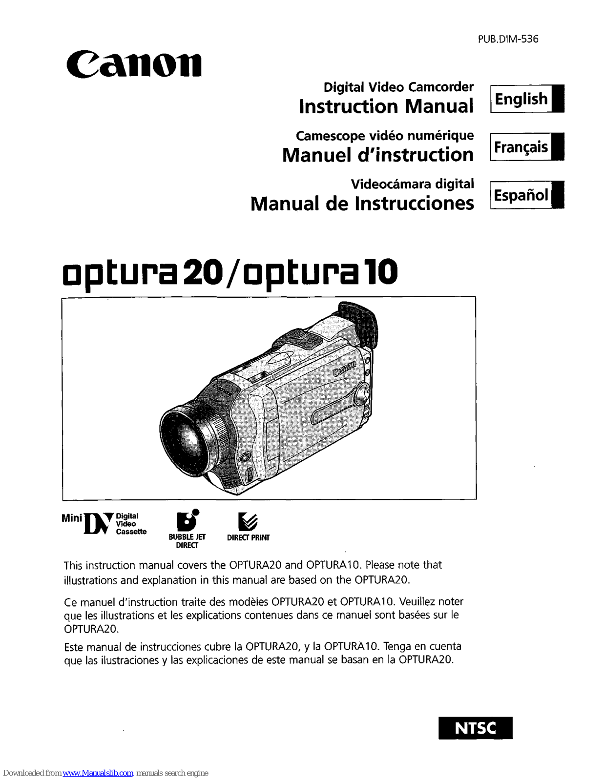 Canon opture 10, opture 20, Optura 20, Optura 10 Instruction Manual