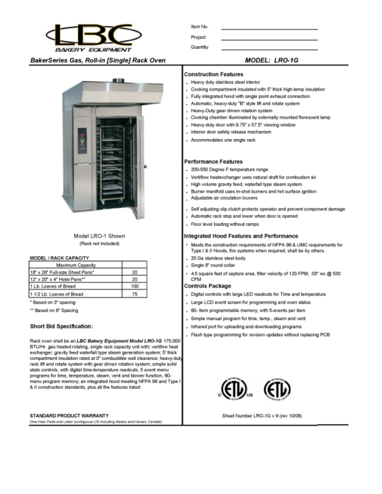 LBC Bakery Equipment LRO-1G User Manual