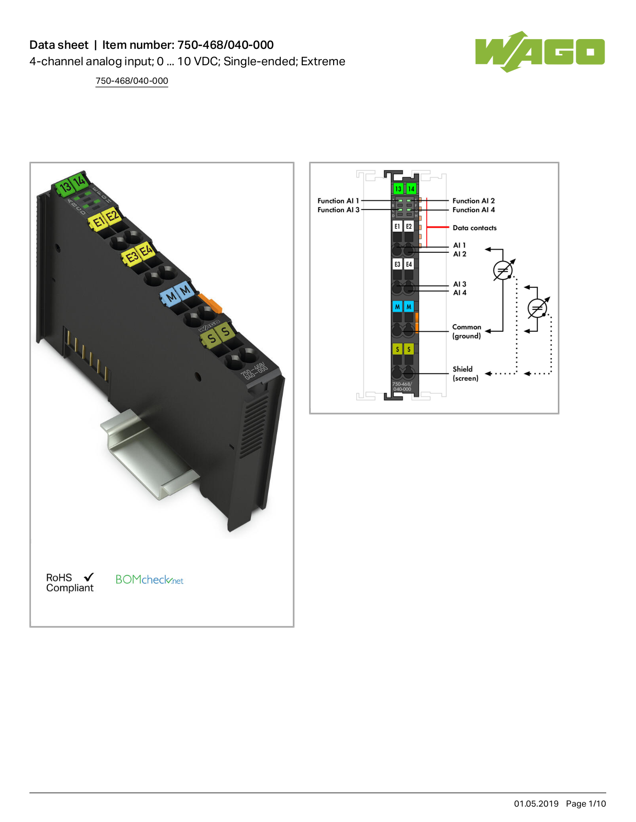 Wago 750-468/040-000 Data Sheet