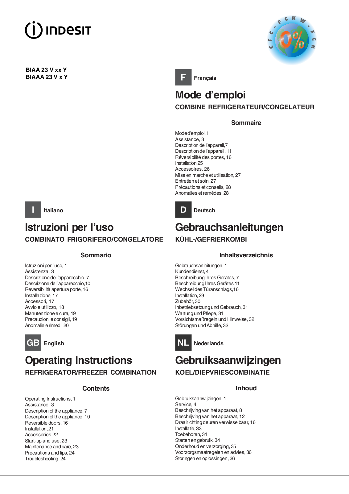 Indesit BIAAA 23 V X Y User Manual