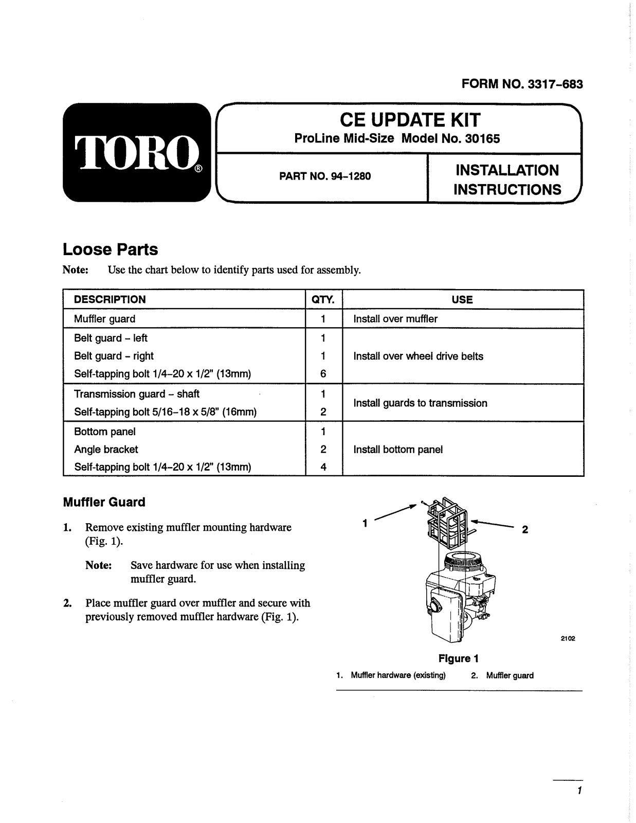 Toro 94-1280 Installation Instructions