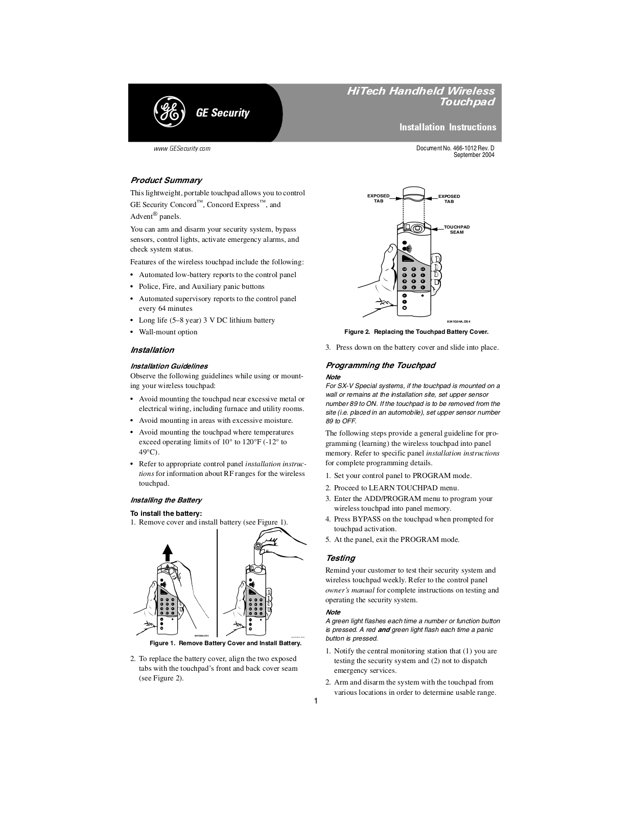 GE HiTech Installation Instructions Manual