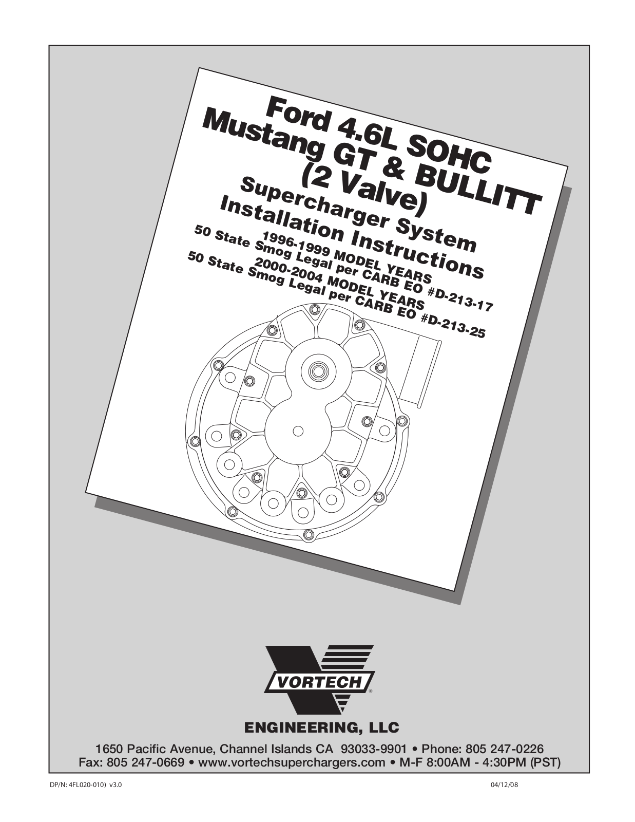 Vortech 1996-2004 Ford 4.6 Mustang GT User Manual