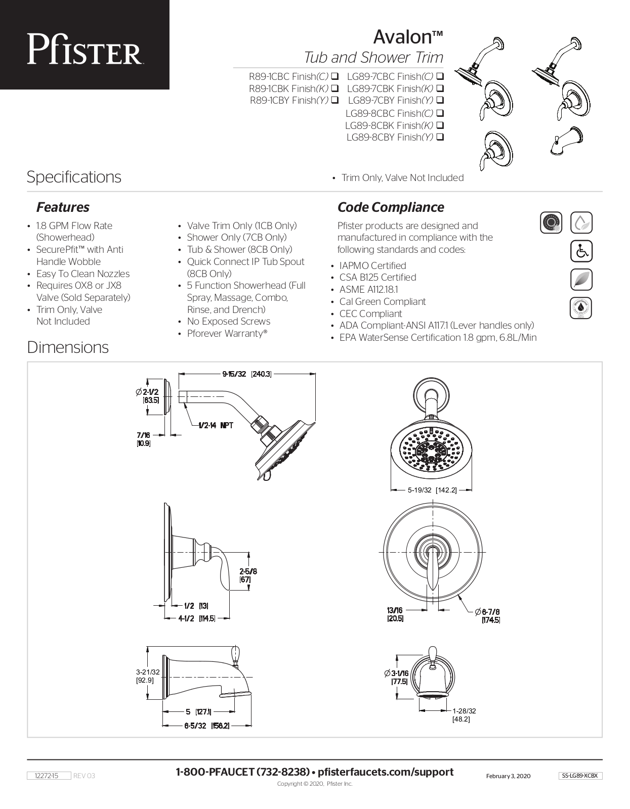 Pfister PPR10516 Specifications - ManualMachine.com