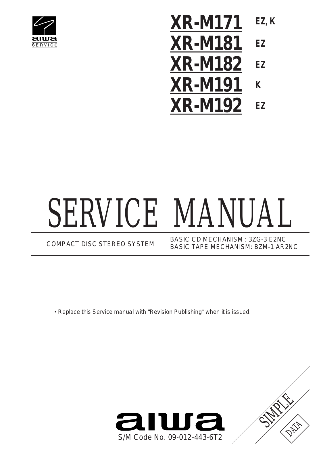 Aiwa XR-M171, XR-M181, XR-M182, XR-M191, XR-M192 Service Manual