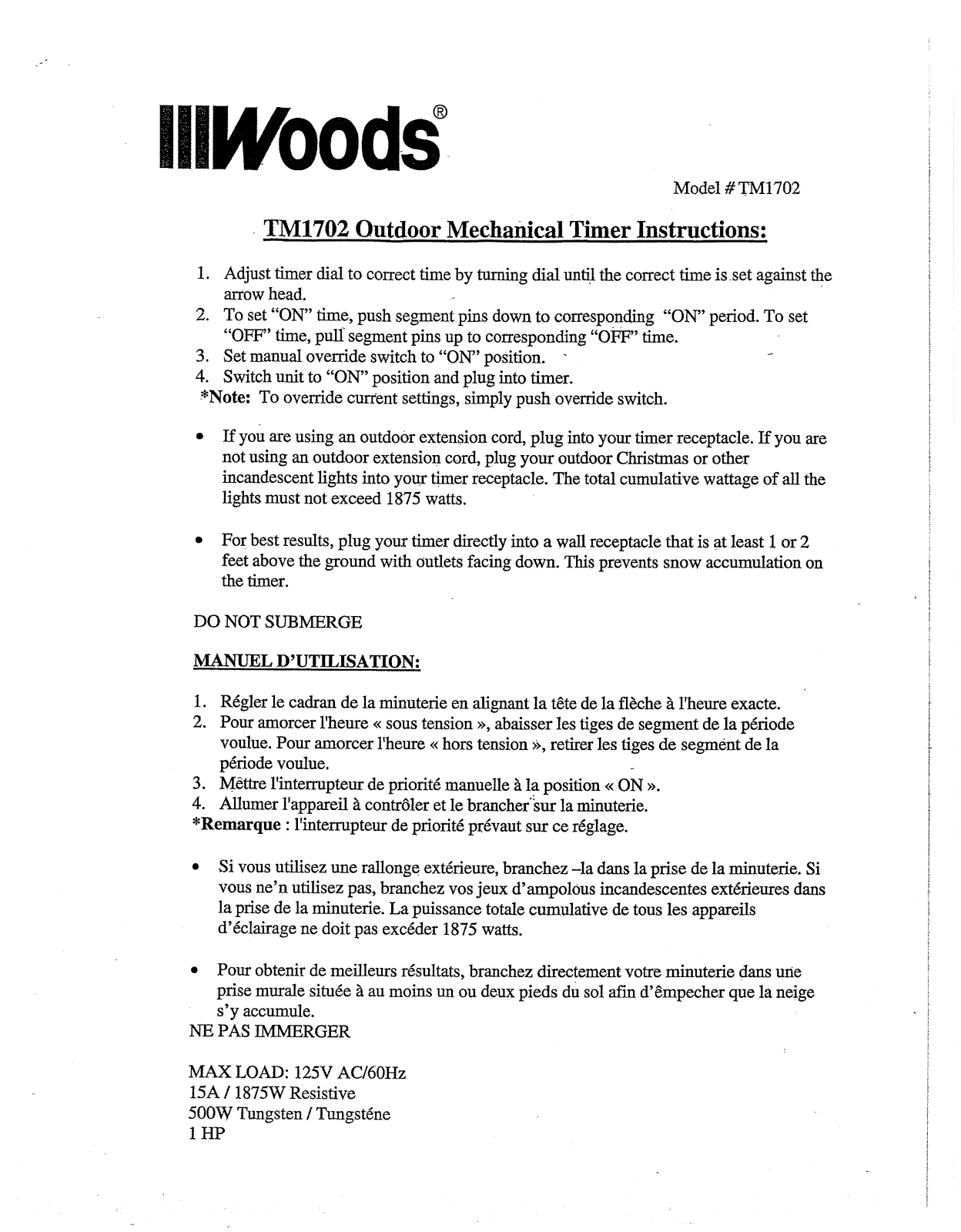 Woods TM1702 User Manual