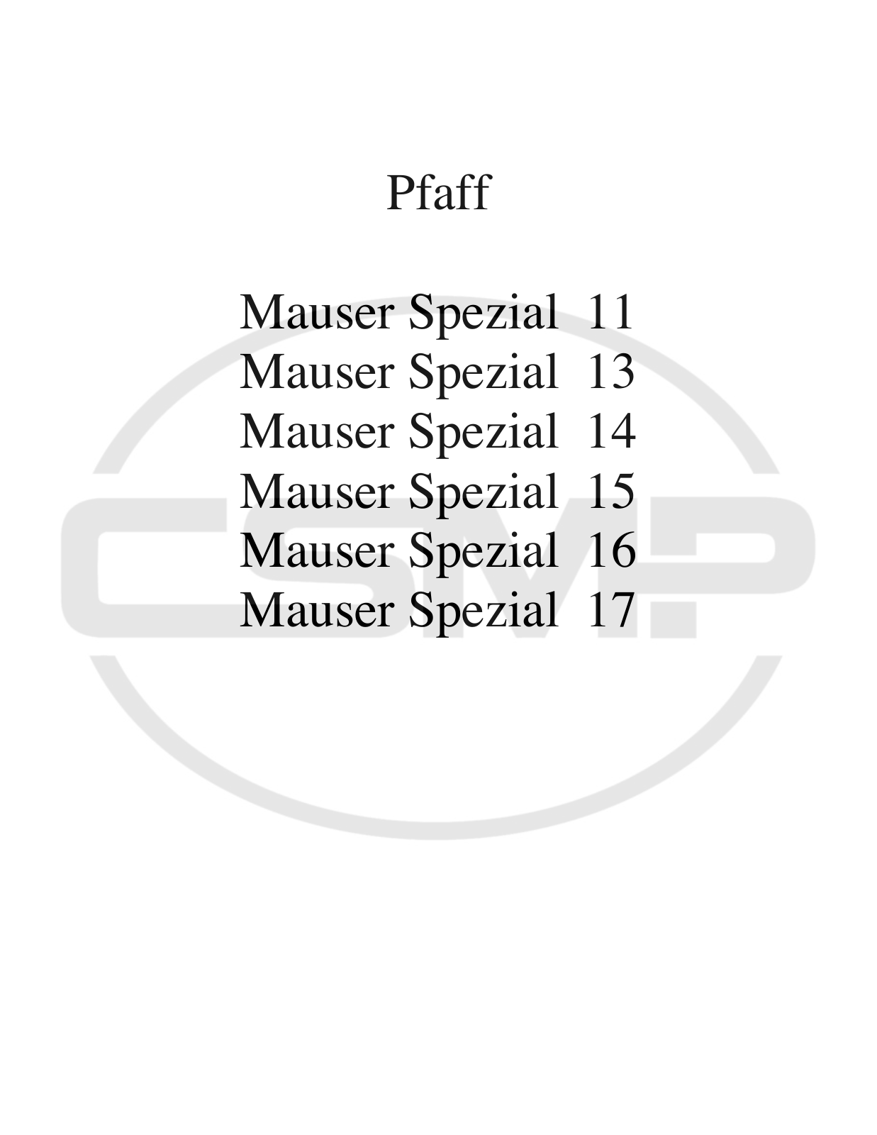 Mauser Special 11, 13, 14, 15, 16 Parts Book