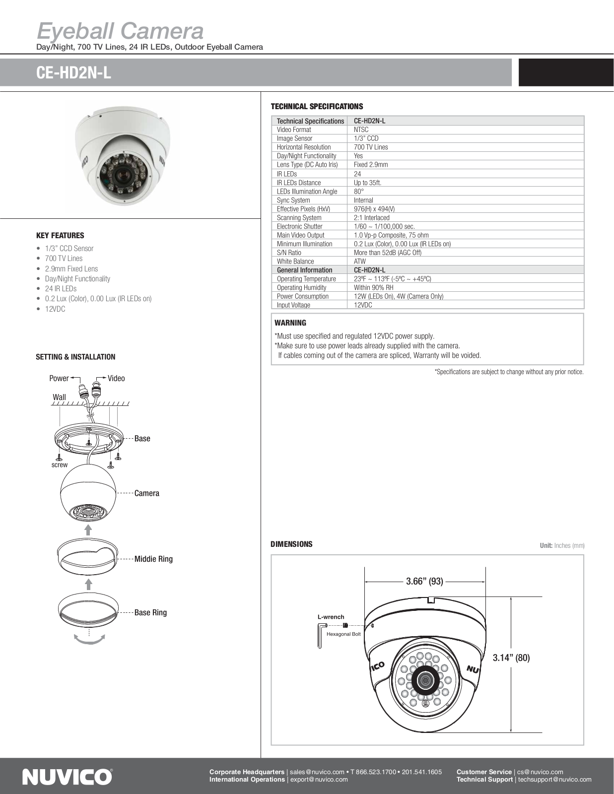 Nuvico CE-HD2N-L Specsheet