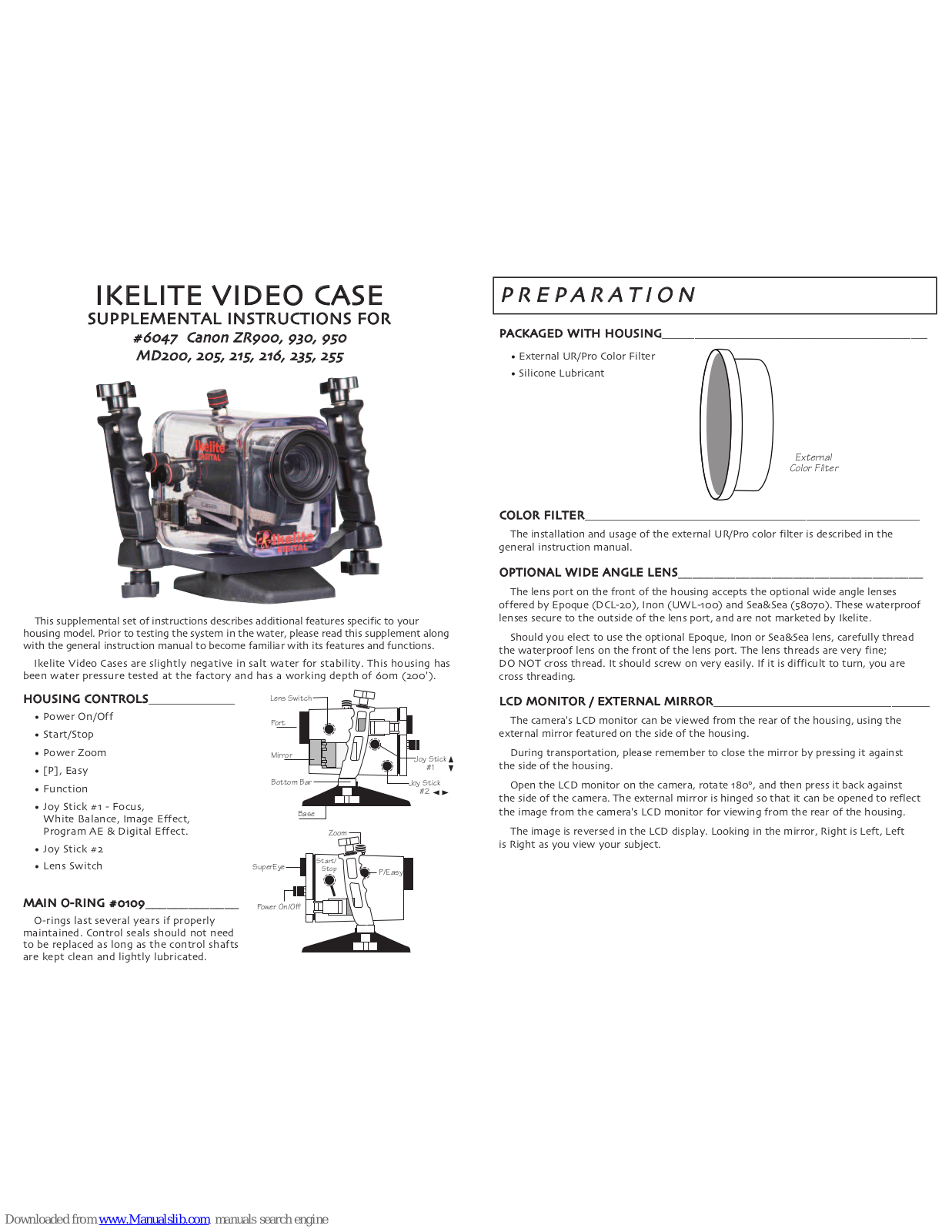 Ikelite MD205, MD215, MD216, MD235, MD255 Supplemental Instructions