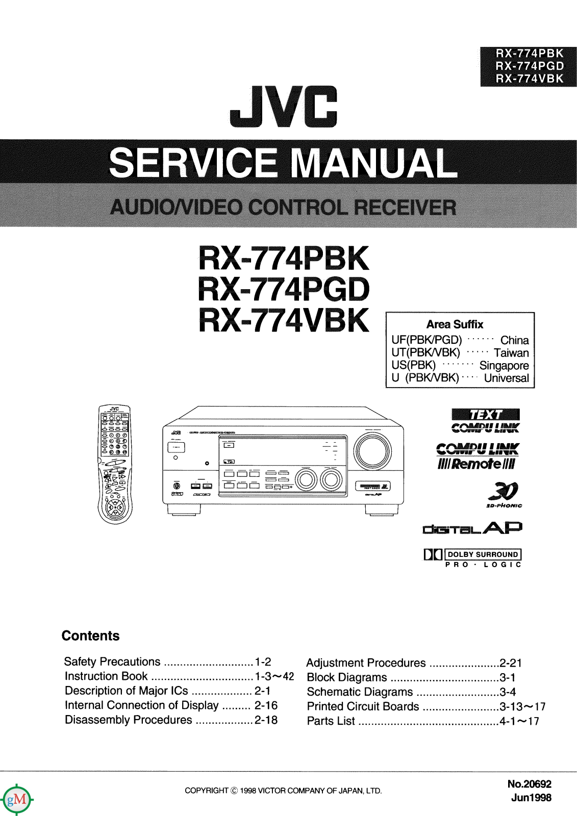 JVC RX-774-PBK, RX-774-PGD, RX-774-V Service manual