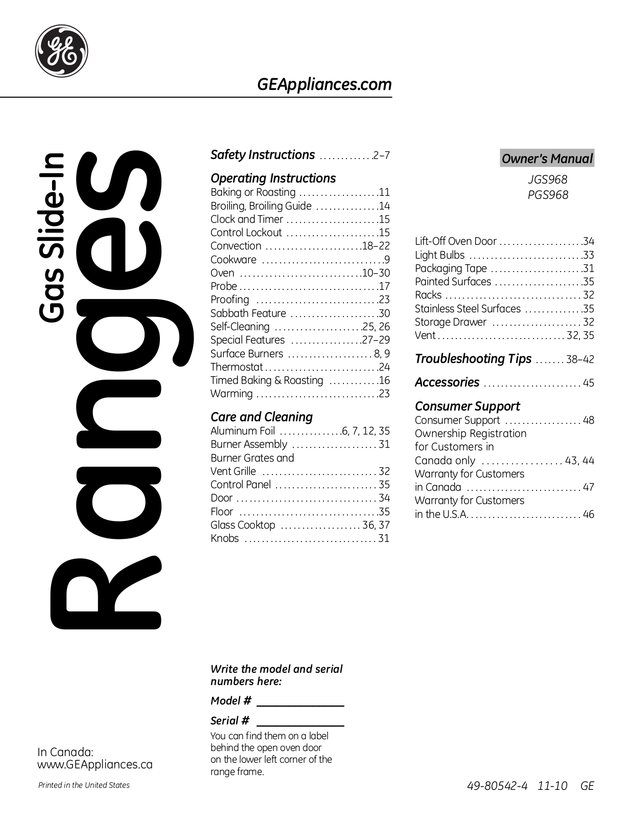 General Electric PGS968DEPBB User Manual