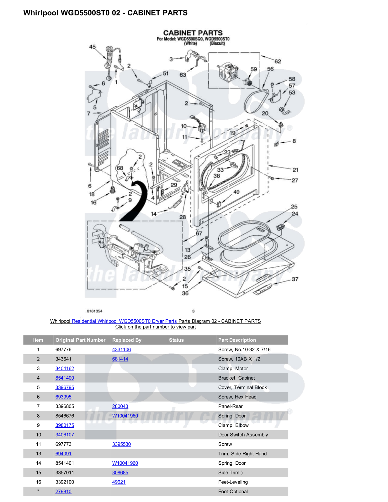 Whirlpool WGD5500ST0 Parts Diagram