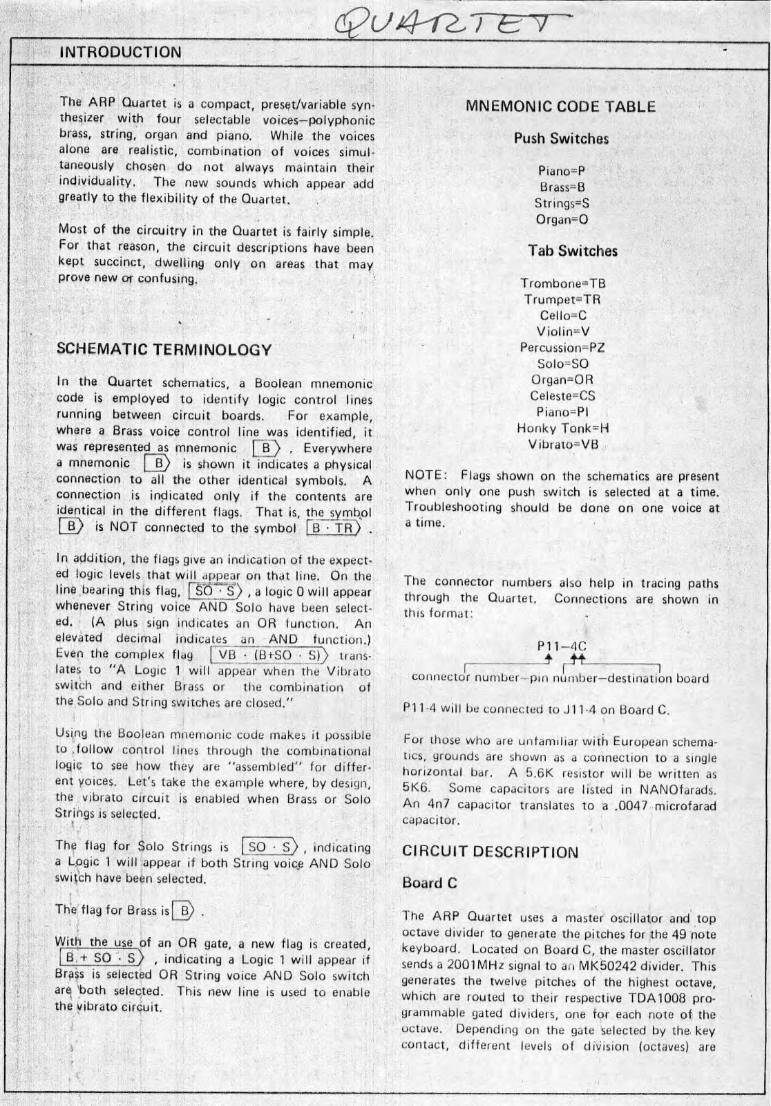 ARP Instruments Quartet Service Manual