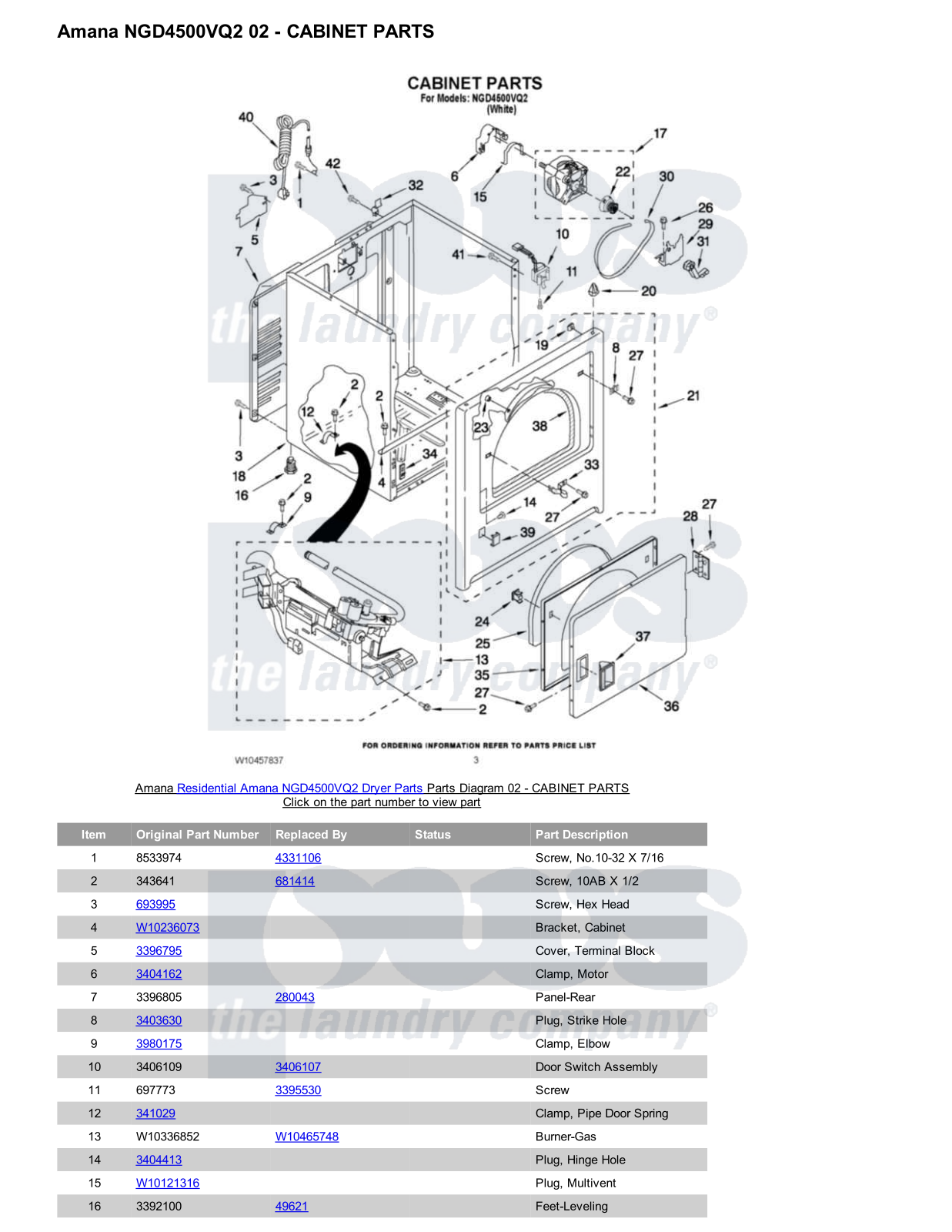 Amana NGD4500VQ2 Parts Diagram