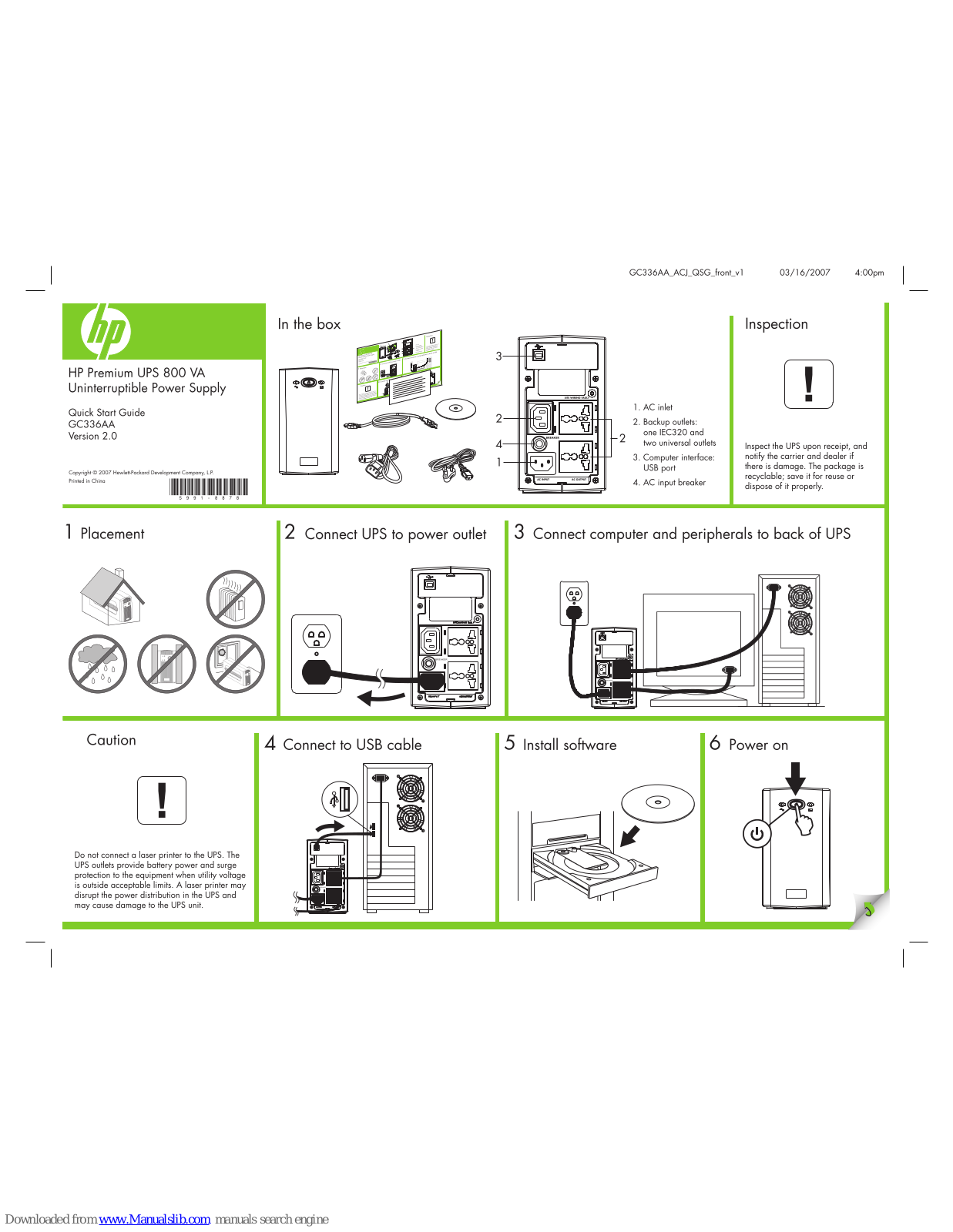 HP Premium UPS 800 VA, Premium 800 VA Quick Start Manual