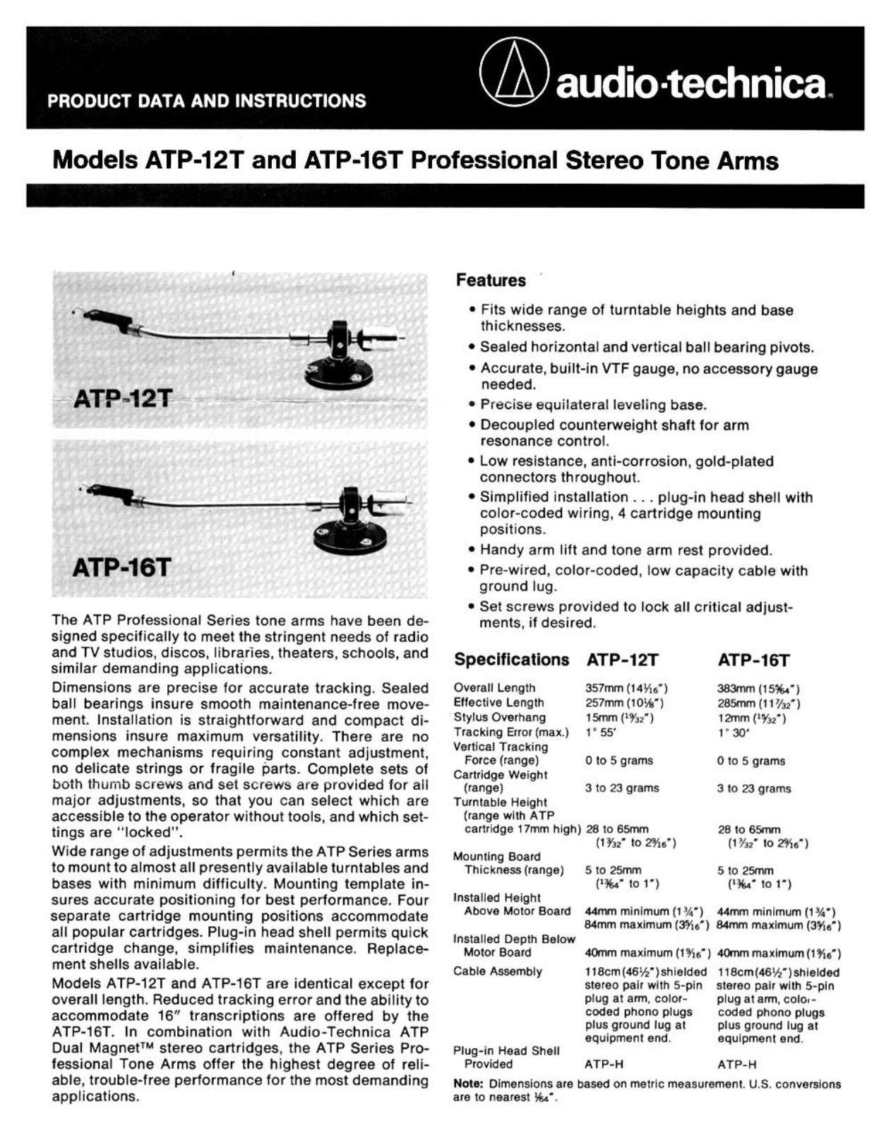 Audio Technica ATP-16-T Owners manual