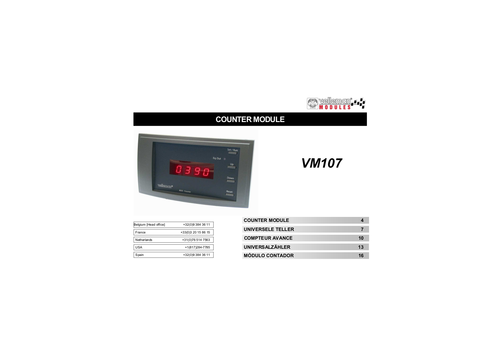 Velleman Modules VM107 User Manual