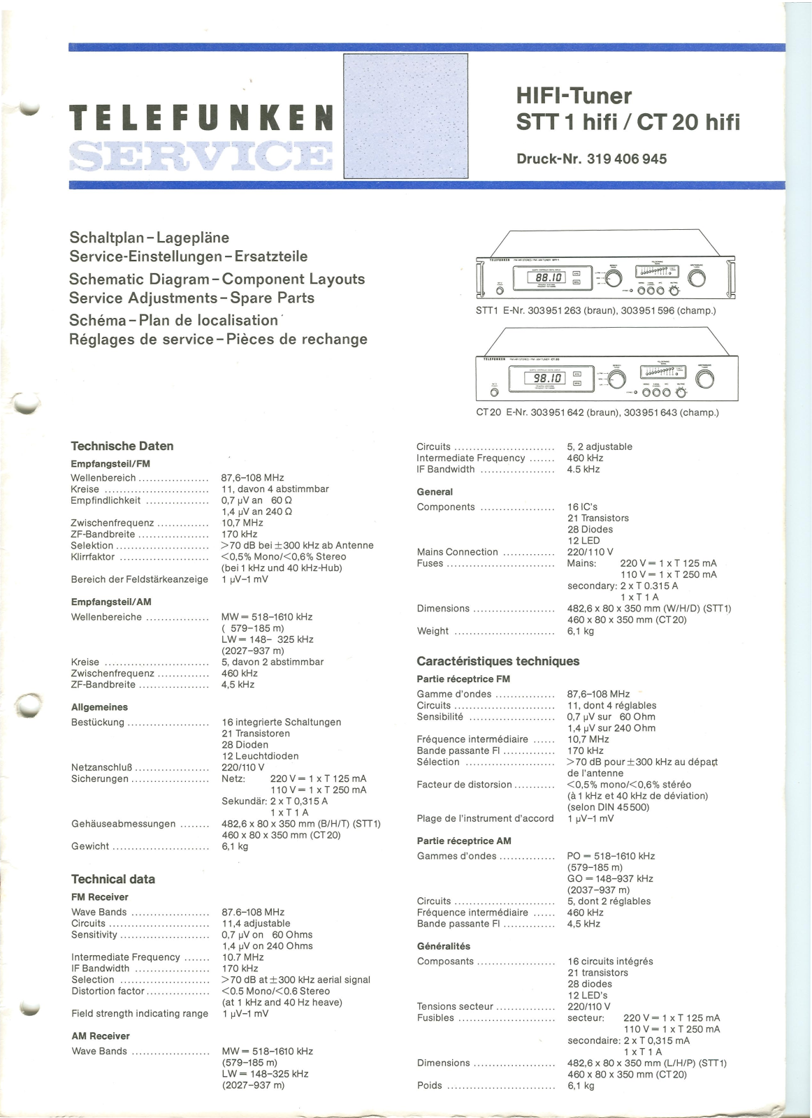 Telefunken STT1, CT-20 Service Manual