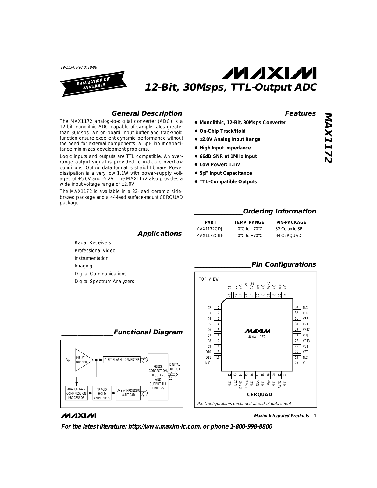 Maxim MAX1172CBH Datasheet