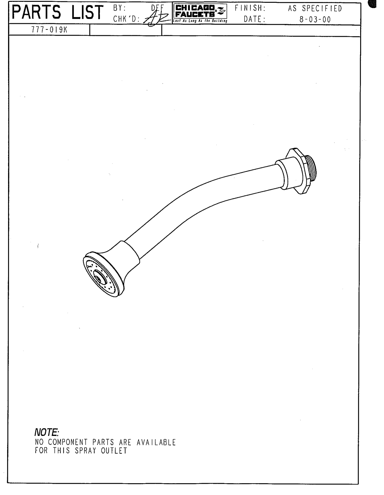 Chicago Faucet 777-019KJKCP Parts List