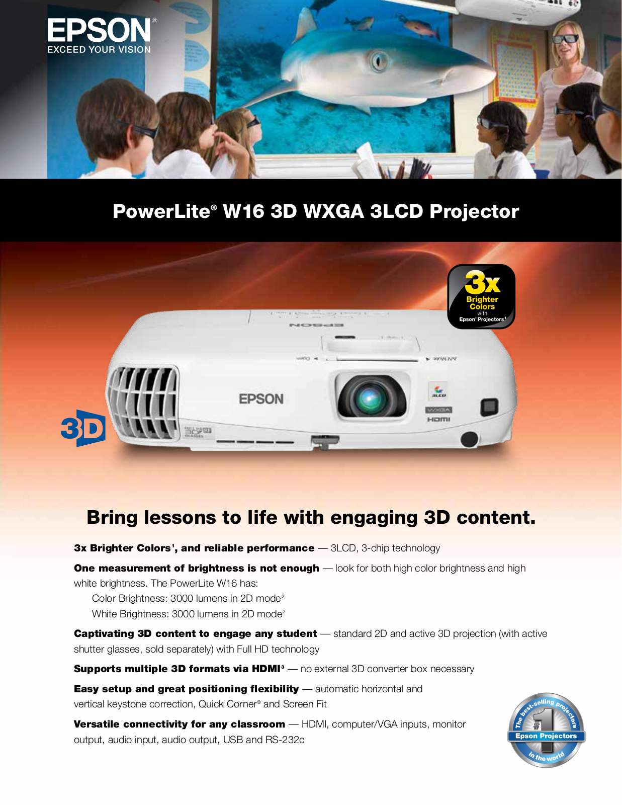 Epson PowerLite W16 3D Product Specifications