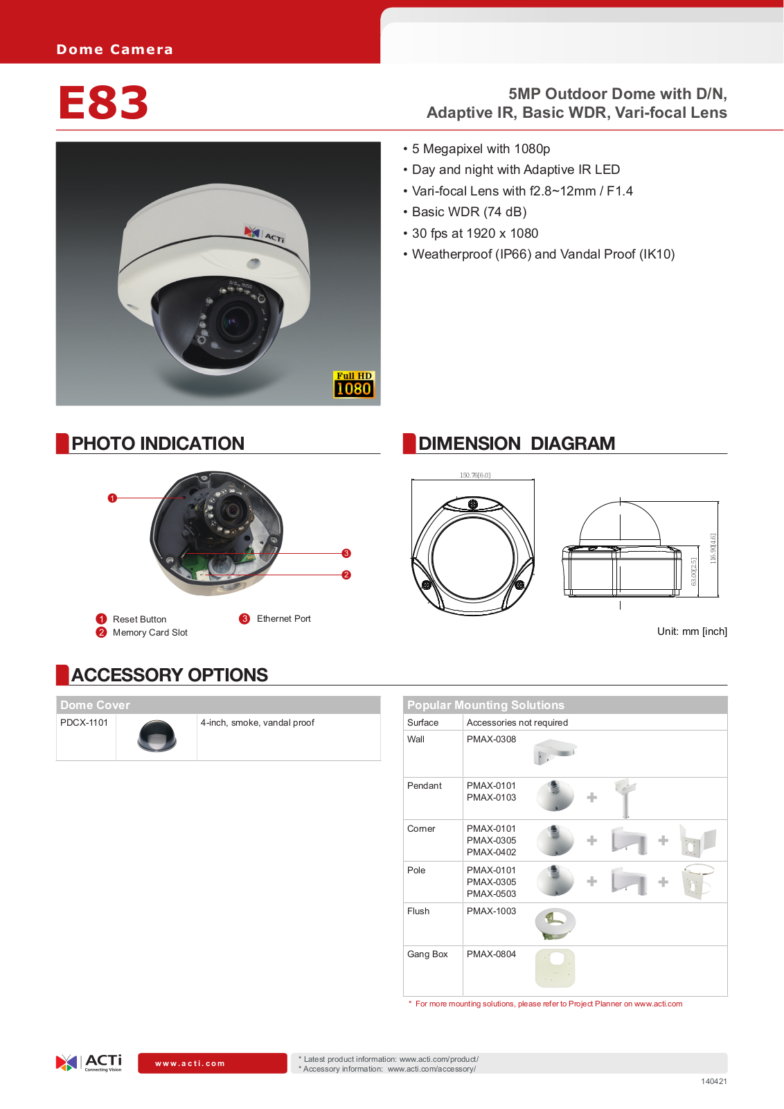 ACTi E83 Specsheet