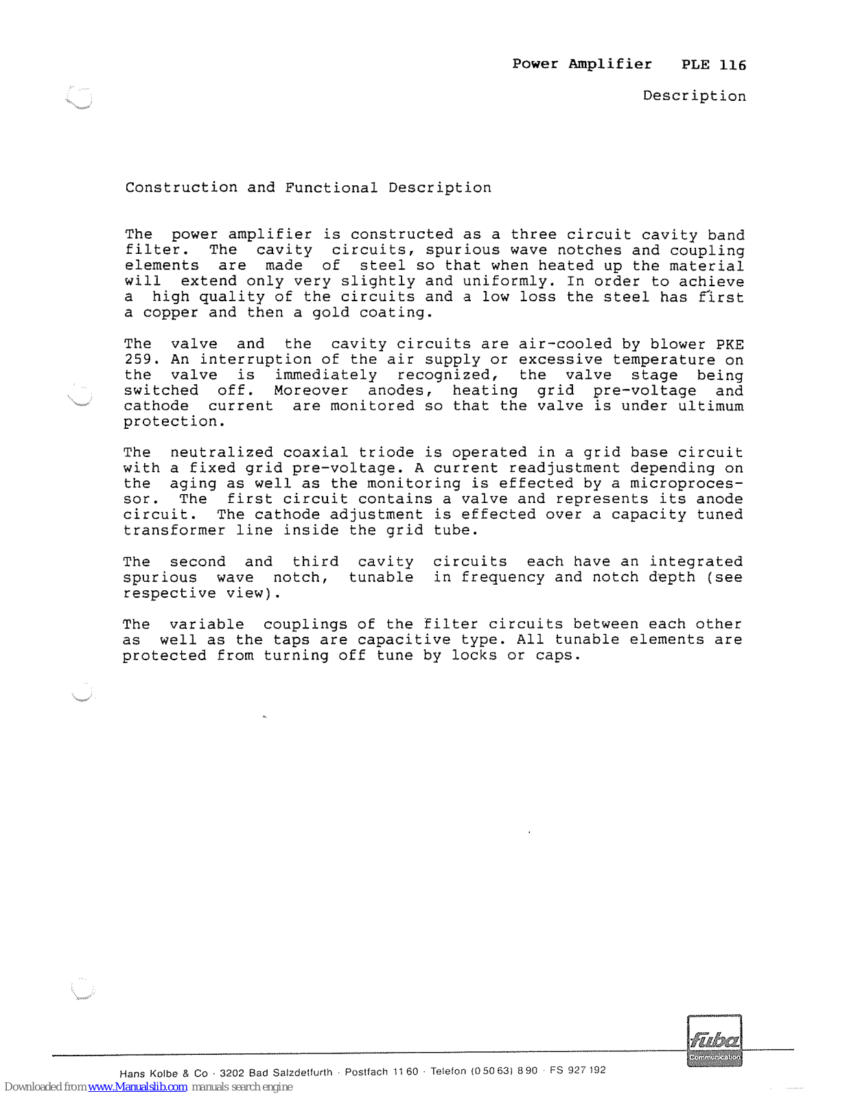 Fuba PLE 116 Reference Manual - ManualMachine.com