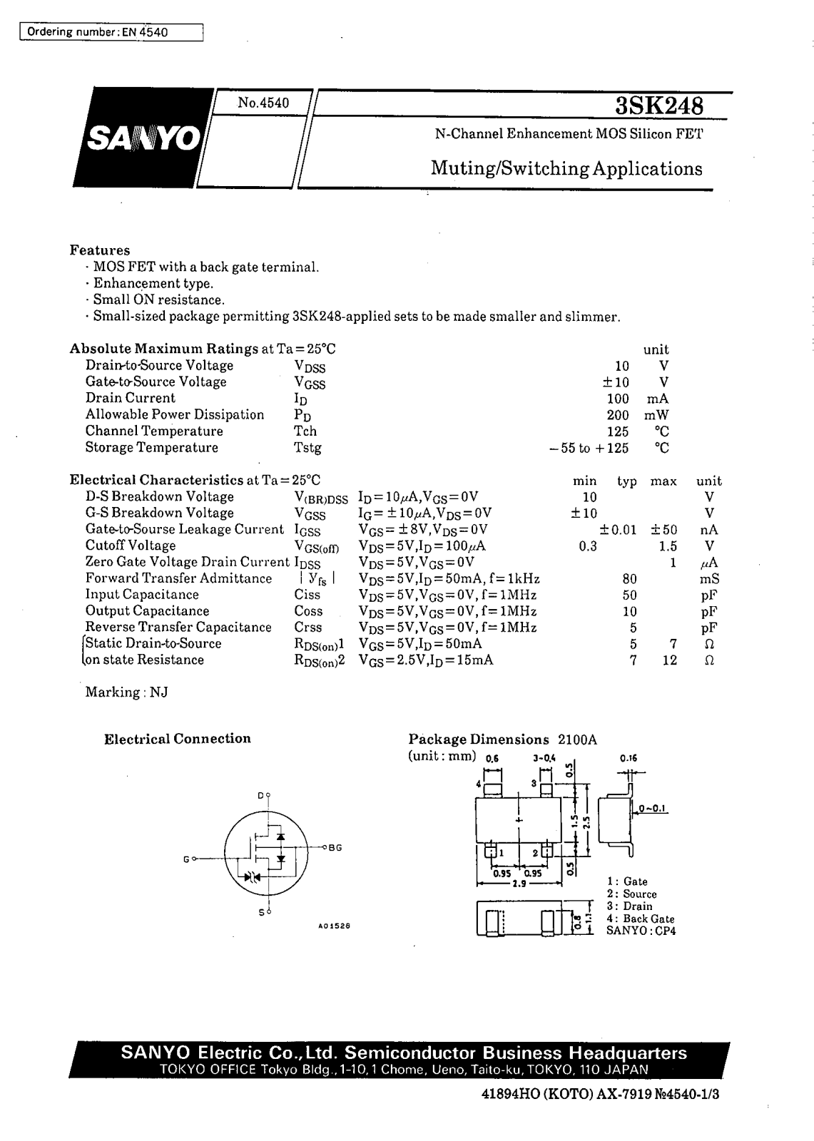 SANYO 3SK248 Datasheet